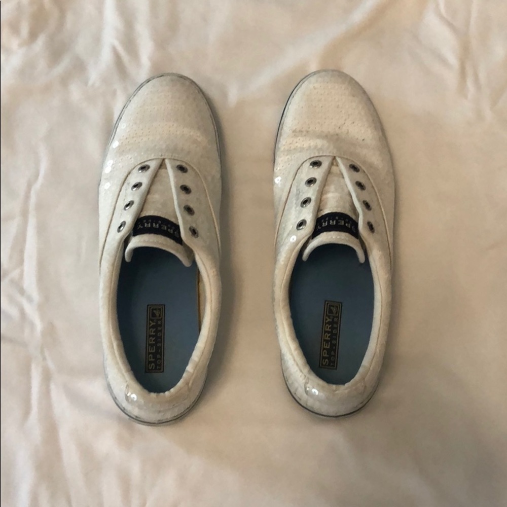 Sperry White Sequin Boat Shoes